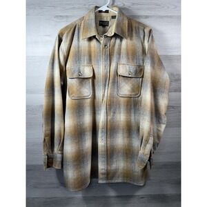 Heywood House Wool Flannel Shirt Mens M Tan Gold Shadow Plaid‎ Lined VTG